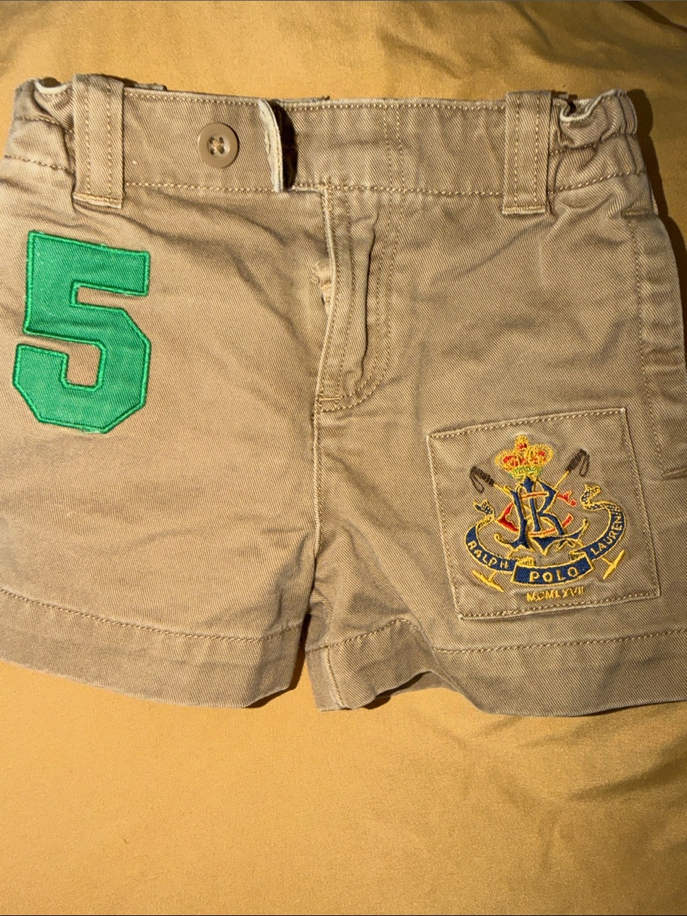 Polo by Ralph Lauren Khaki Shorts with Green '5' Patch